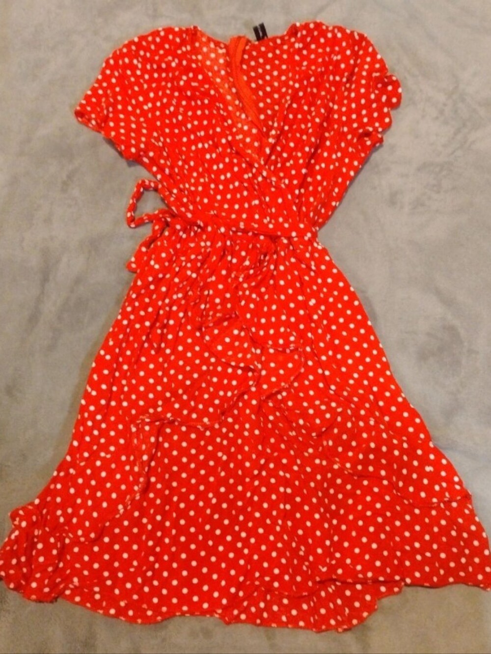 Dreamgal Red Polka Dot Faux Wrap Ruffle Mini Dress - Size S